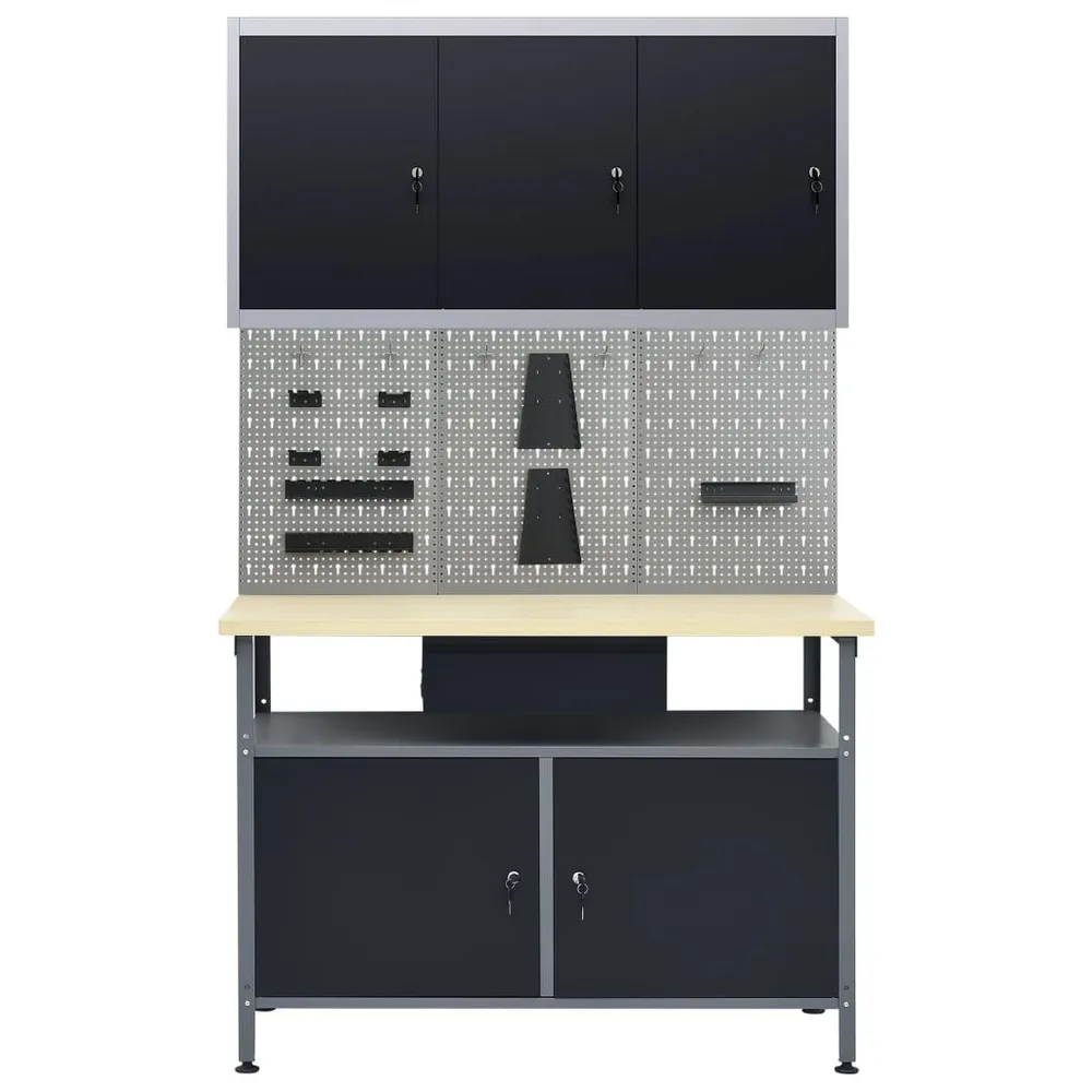 Papier Peint Intissé Établi avec 3 panneaux muraux et 1 armoire
