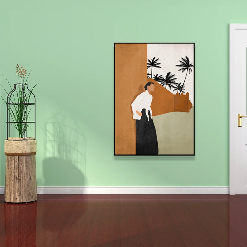 Toile texturée, décor artistique mural, homme Tropical à dernier le mur et peinture de cocotier