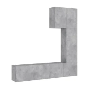 Unités murales TV 5 pièces gris béton bois d'ingénierie avec Kit de 2 Rouleaux et Bac
