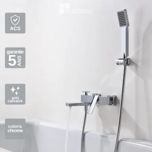 Mitigeur de Baignoire et Douche anti-calcaire Chromé IMEX Sanizéo PISA BDP048-4