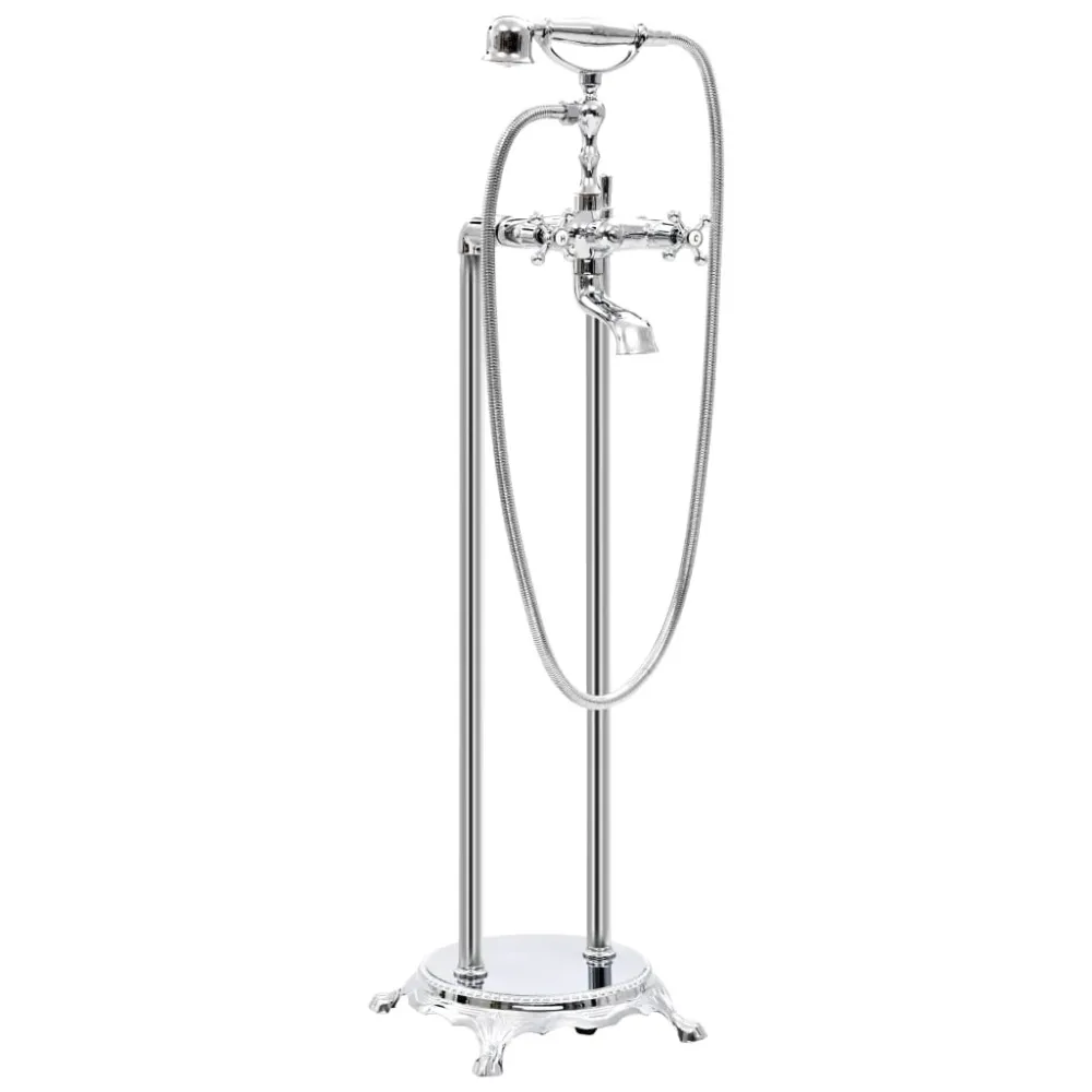 Robinet de baignoire salle de bain sur pied acier inoxydable 99,5 cm argenté 02_0003478