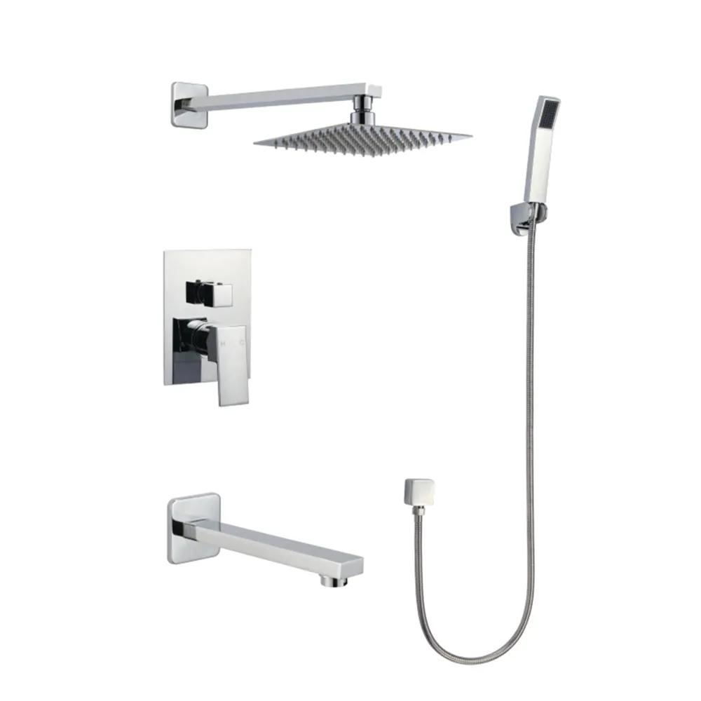 Robinet de bain à poignée édit avec pomme de douche et douchette à main Installation Rapide