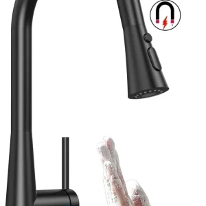 APPASO Robinet de Cuisine 360° Rotatif Mitigeur d'Évier 3 Jets en Alliage de Zinc sans Contact Noir Mat