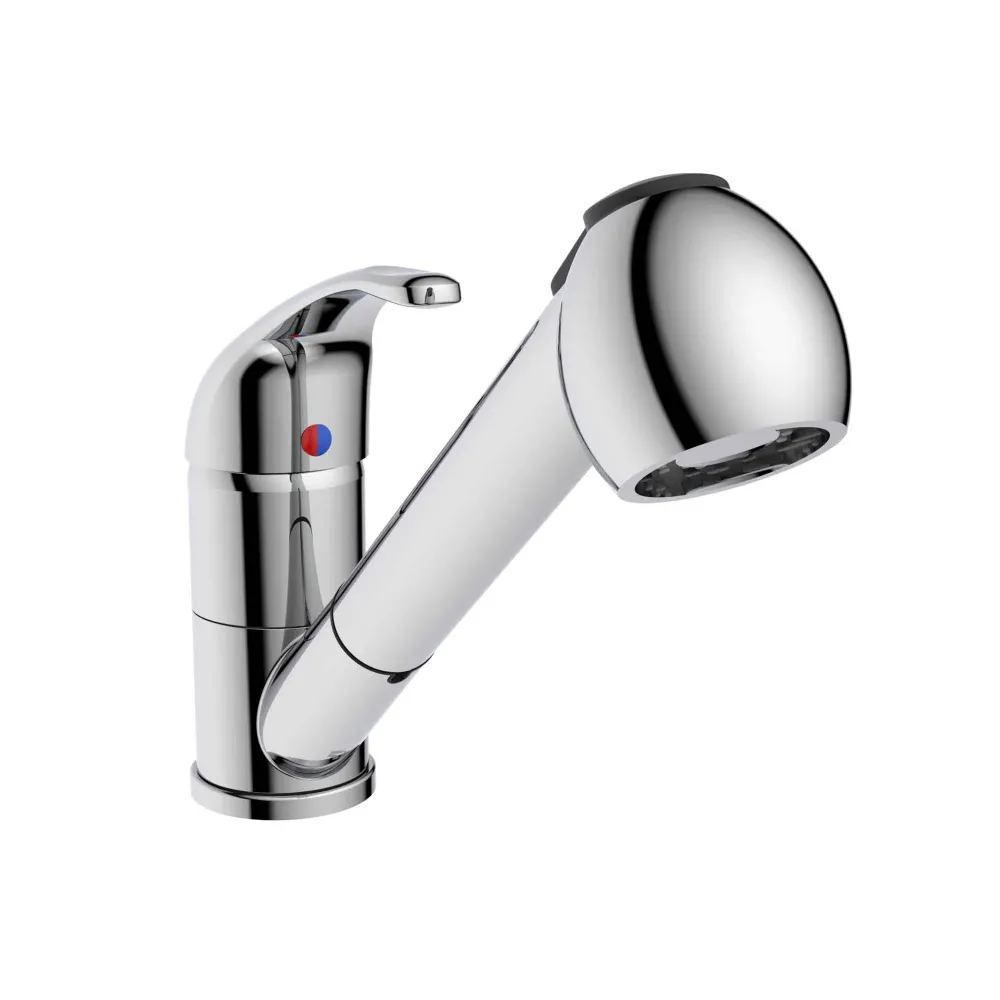 Robinet pour évier de cuisine avec bec amovible, acier chromé
