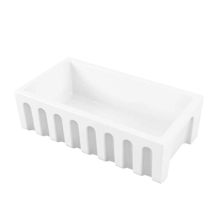 Vasque d'évier de cuisine 91x46 en céramique blanc brillant collection Fluted de Ceramica Galassia avec façade cannelée