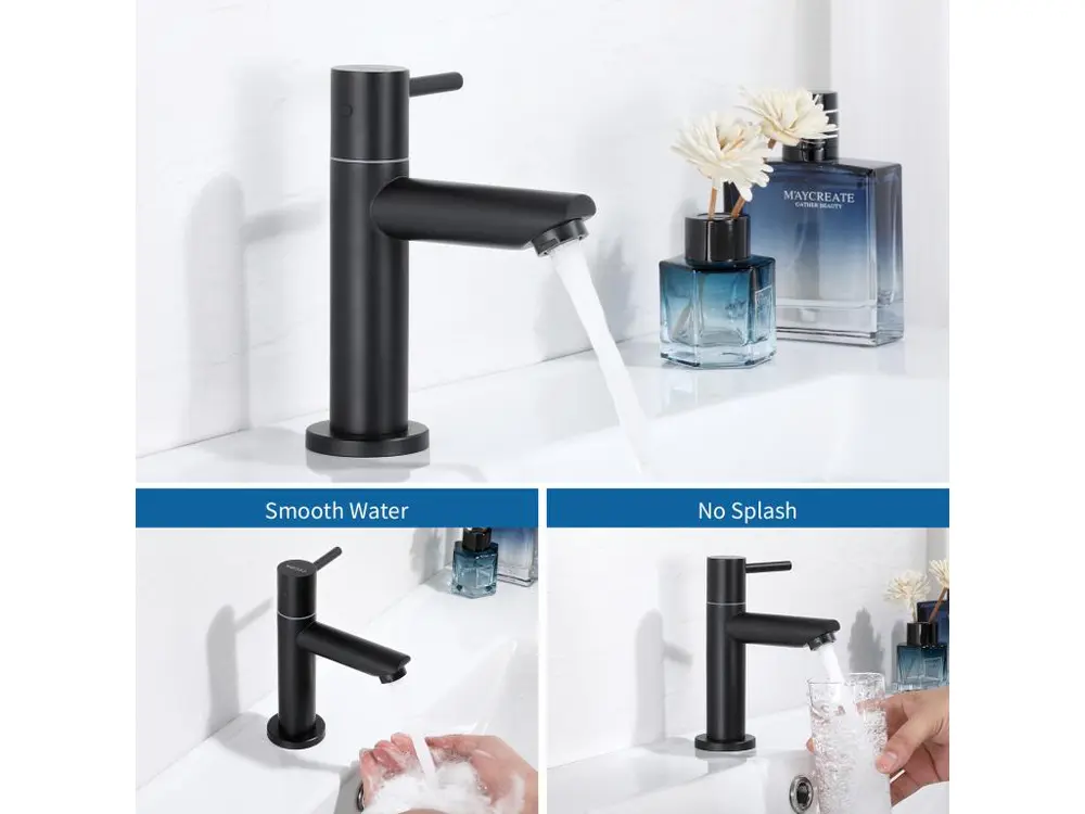 2PCS Cecipa max Robinet de lave-main Robinet de Lavabo Noir, Robinet eau Froide, Avec érateur Remplaçable, Hauteur de Bec...