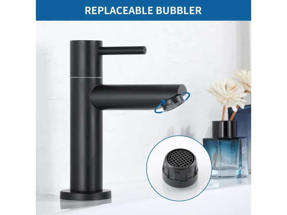 2PCS Cecipa max Robinet de lave-main Robinet de Lavabo Noir, Robinet eau Froide, Avec érateur Remplaçable, Hauteur de Bec...
