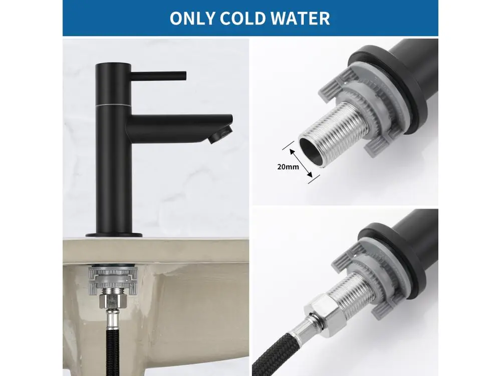 2PCS Cecipa max Robinet de lave-main Robinet de Lavabo Noir, Robinet eau Froide, Avec érateur Remplaçable, Hauteur de Bec...