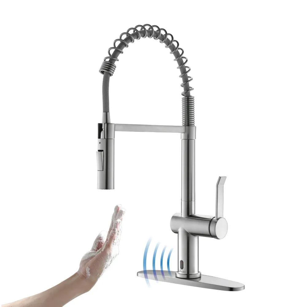 APPASO 238TL-BN Touchless Kitchen Faucet Modern Spring Satiné Nickel Smart Sensor Activated