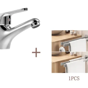 Auralum MAX Mitigeur Lavabo Monotrou sans Tirette de Vidage, Chromé Robinetterie Lavabo en Laiton+Porte Serviette Salle Ba...