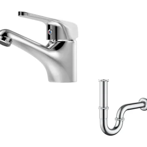Auralum MAX Mitigeur de Lavabo sans Tirette de Vidage,Robinet Salle de Bain+Siphon de Lavabo Tube de Siphon en Inox Anti-o...