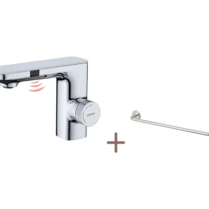 Lonheo max Robinet Automatique Infrarouge,Barboteur démotable,à Jumeau Induction,Chromé+60cm Porte-Serviettes Salle Bain A...