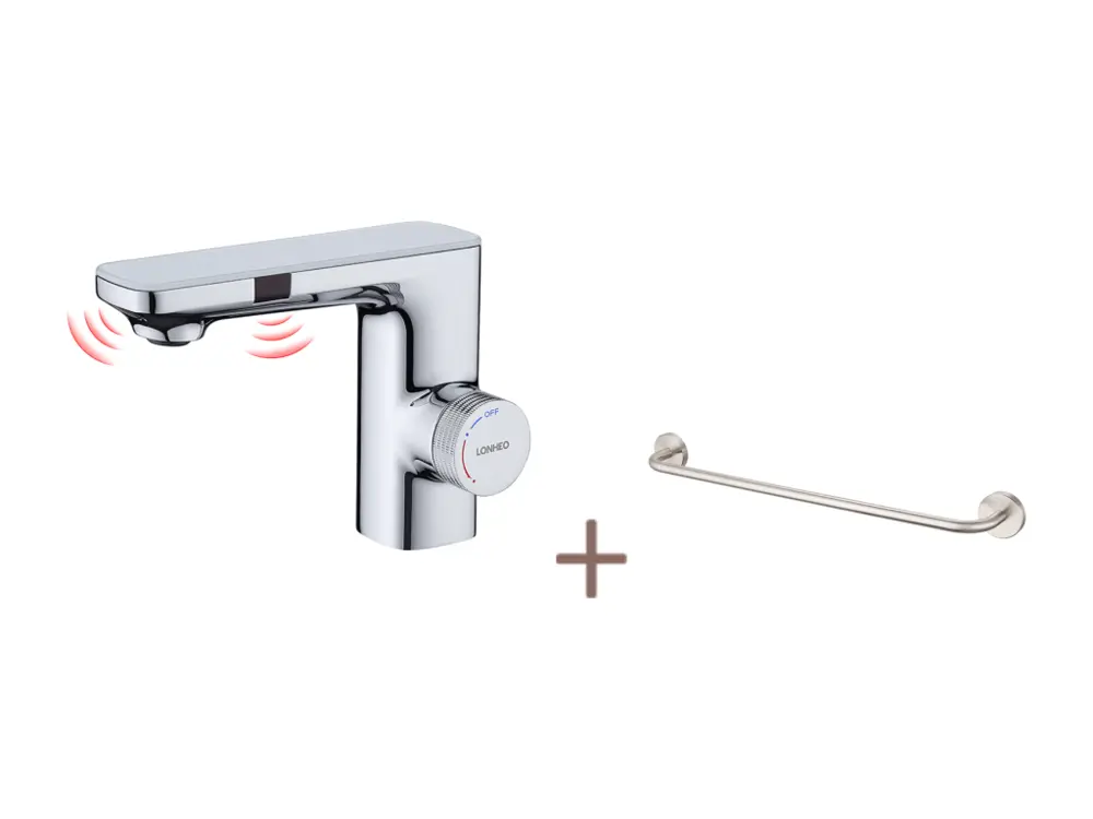 Lonheo max Robinet Automatique Infrarouge,Barboteur démotable,à Jumeau Induction,Chromé+60cm Porte-Serviettes Salle Bain A...
