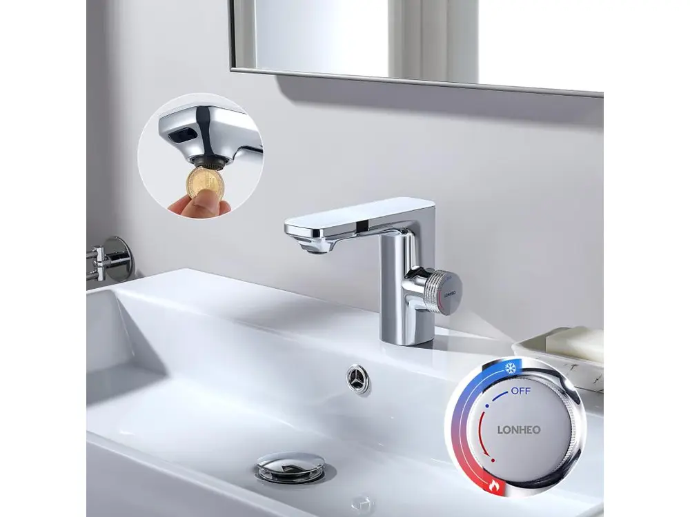 Lonheo max Robinet Automatique Infrarouge,Barboteur démotable,à Jumeau Induction,Chromé+60cm Porte-Serviettes Salle Bain A...