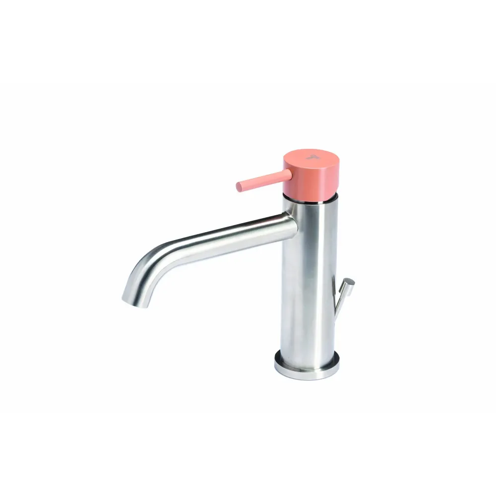 Robinet mitigeur lavabo avec vidage en acier inox finition brossée avec poignée couleur poudre Tubico Colorado
