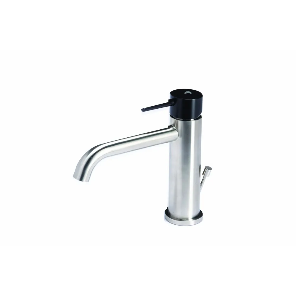 Robinet mitigeur lavabo avec vidage en acier inox finition brossée avec poignée couleur carbone Tubico Colorado