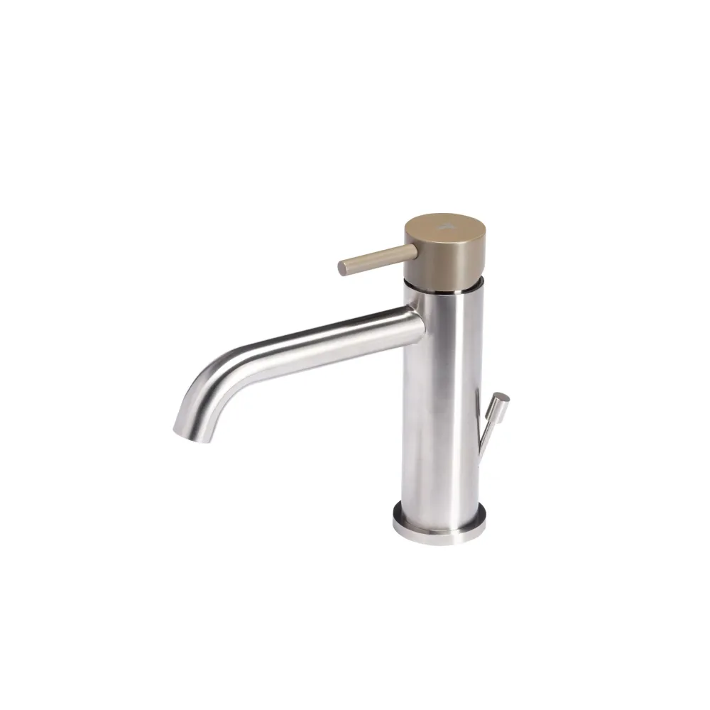 Robinet mitigeur lavabo avec vidage en acier inox finition brossée avec poignée couleur Desert Tubico Colorado
