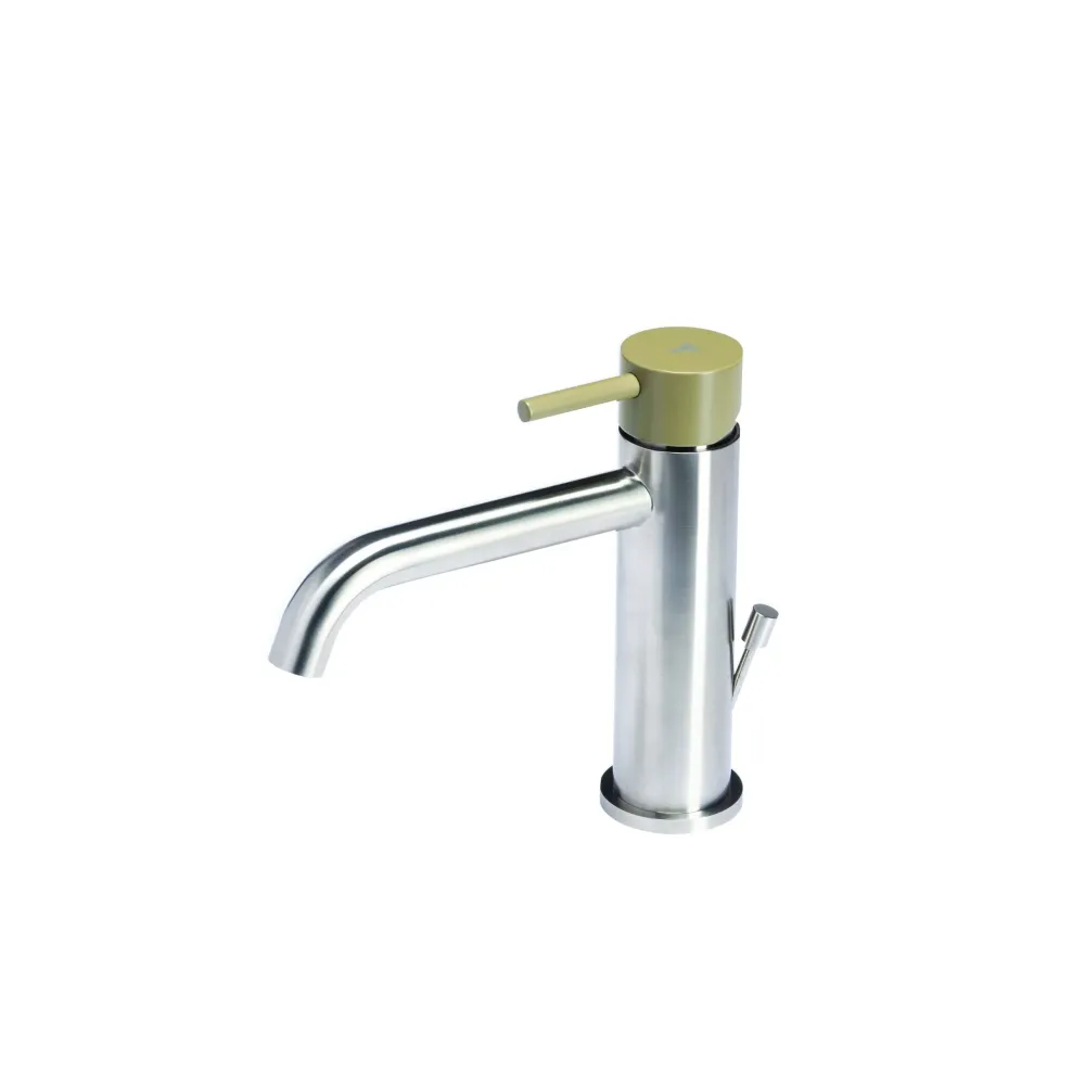 Robinet mitigeur lavabo avec vidage en acier inox finition brossée avec poignée couleur olive Tubico Colorado