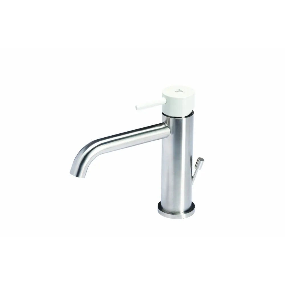 Robinet mitigeur lavabo avec vidage en acier inoxydable finition brossée avec poignée couleur perle Tubico Colorado
