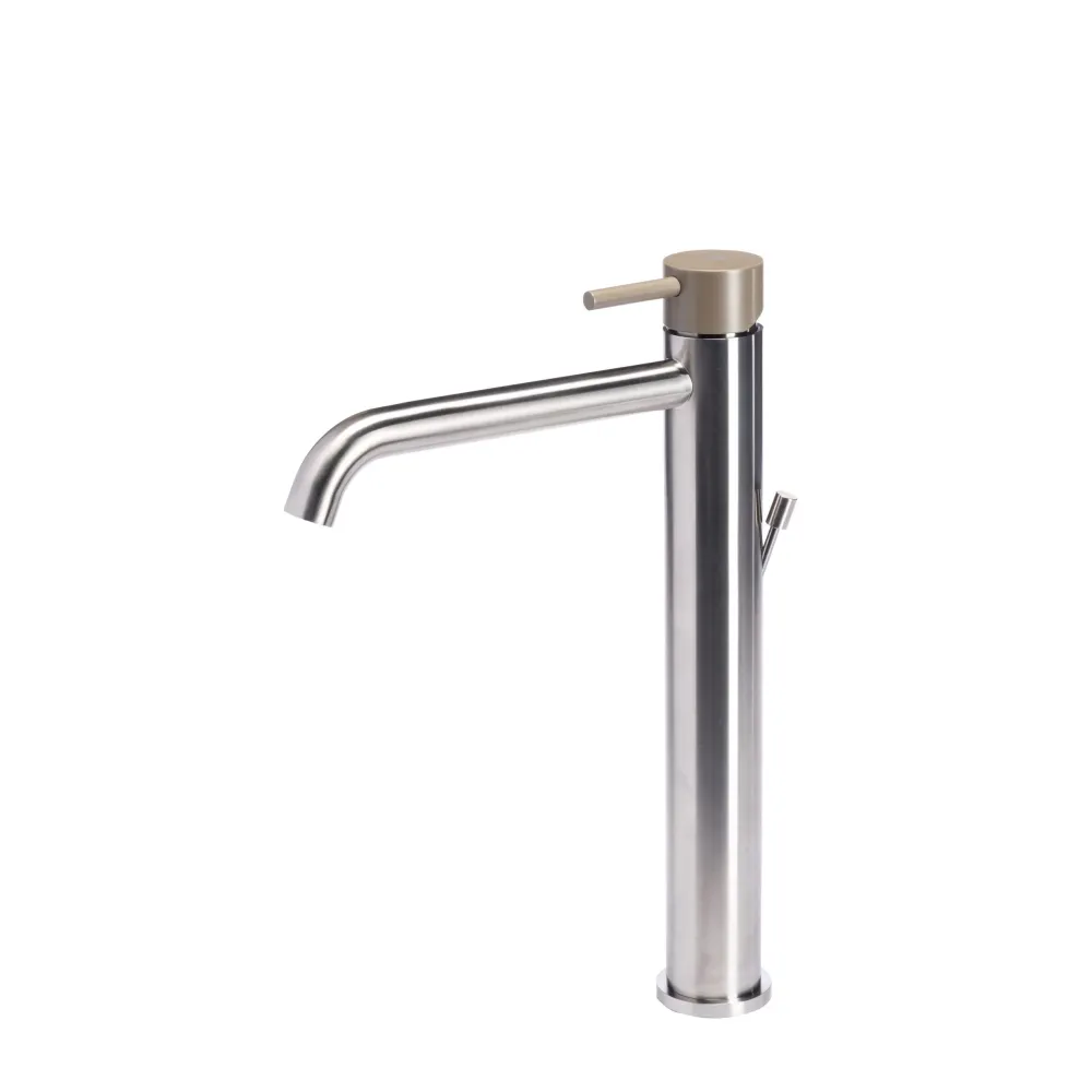 Robinet mitigeur lavabo haut avec vidage en acier inox finition brossée avec poignée couleur désert Tubico Colorado