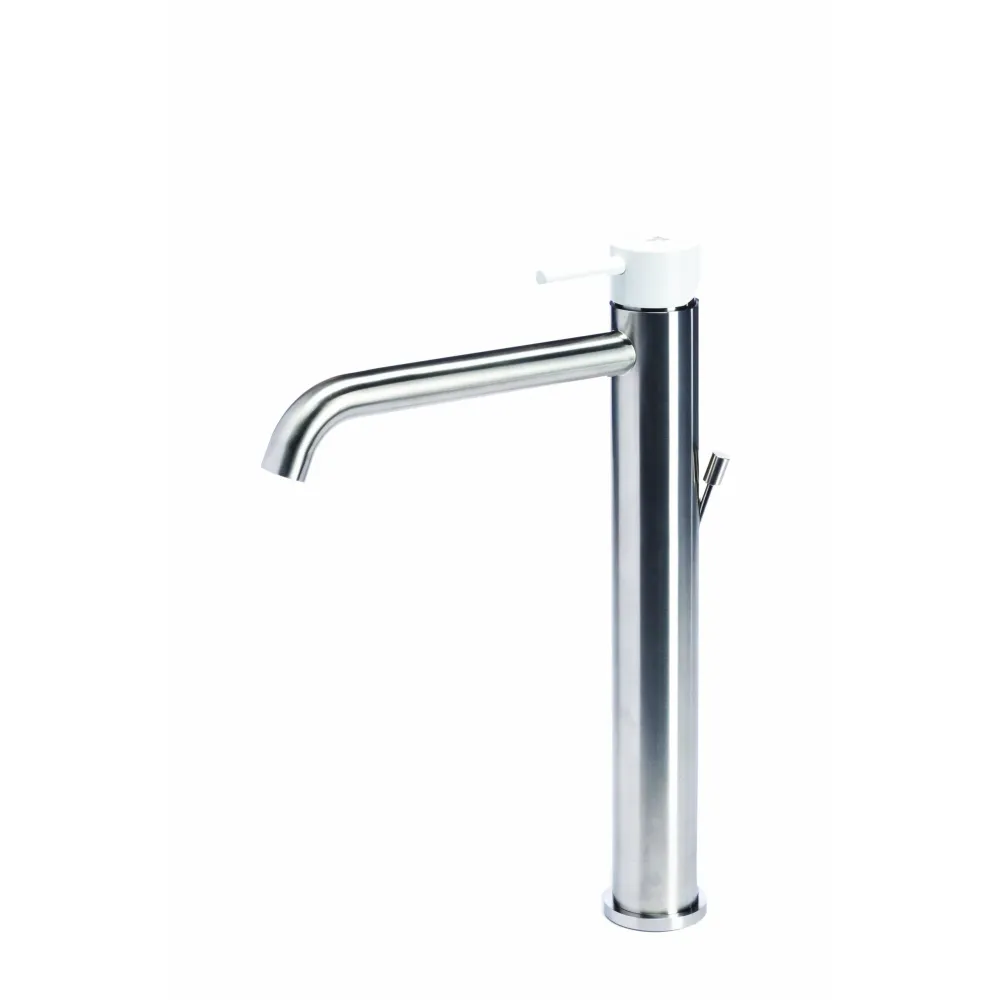 Robinet mitigeur lavabo haut avec vidage en acier inox finition brossée avec poignée couleur Neige Tubico Colorado