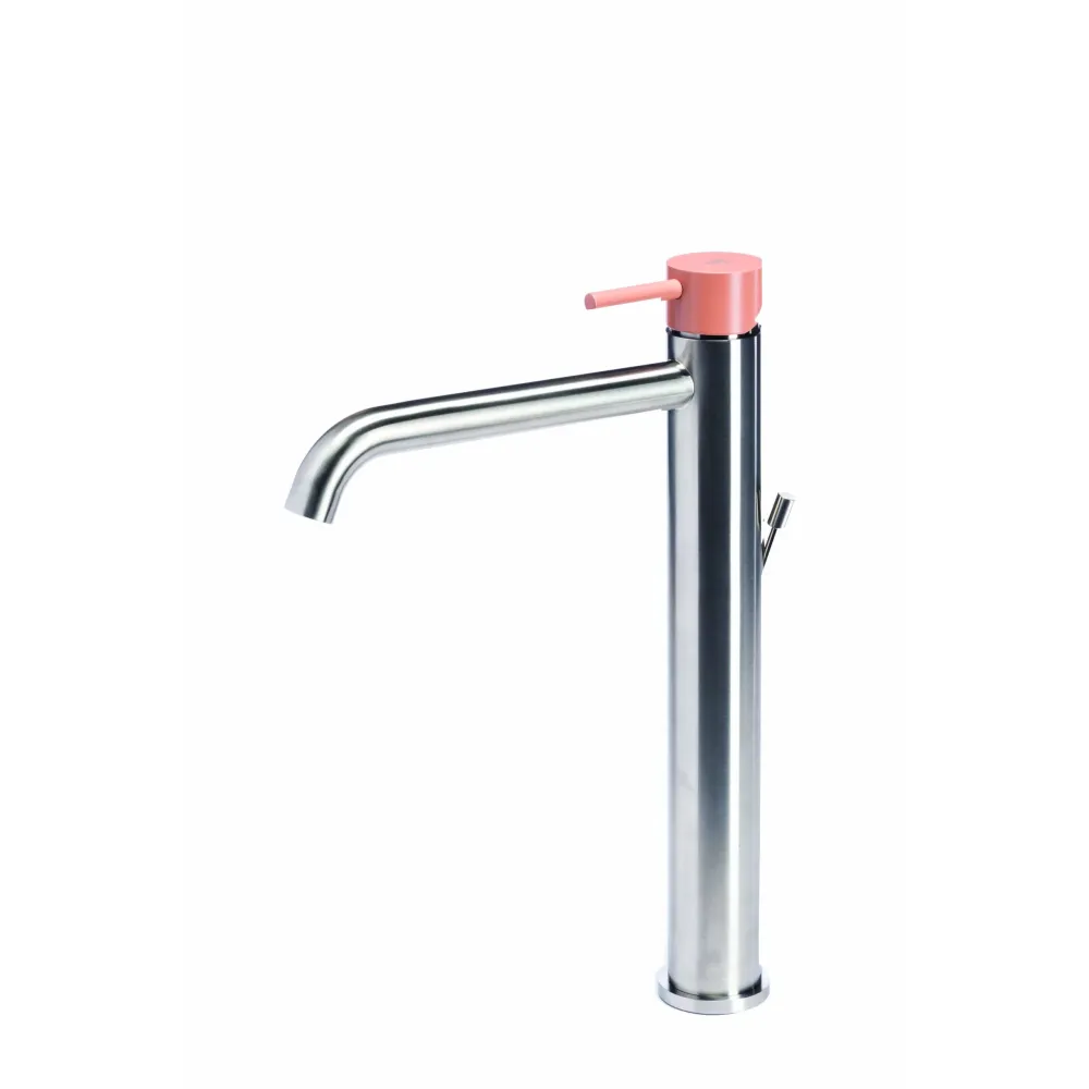 Robinet mitigeur lavabo haut avec vidage en acier inox finition brossée avec poignée couleur poudre Tubico Colorado