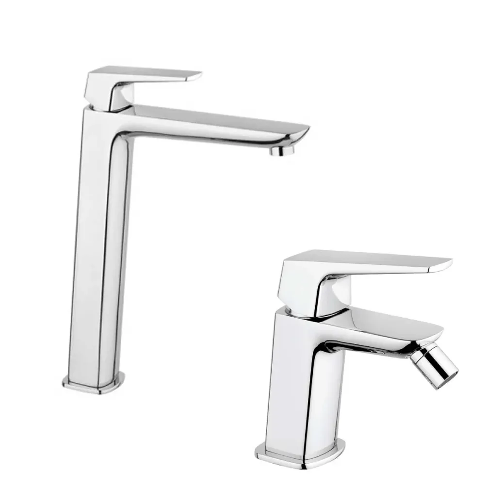Ensemble de mélangeurs lavabo haut et bidet avec vidage finition chromée collection Spartaco de Mamoli Rubinetterie