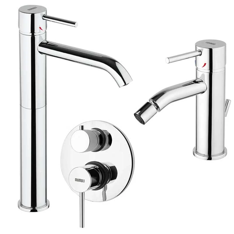 Ensemble de robinets de douche avec déviateur, lavabo haut et bidet avec évacuation en laiton chromé collection Pico de Ma...