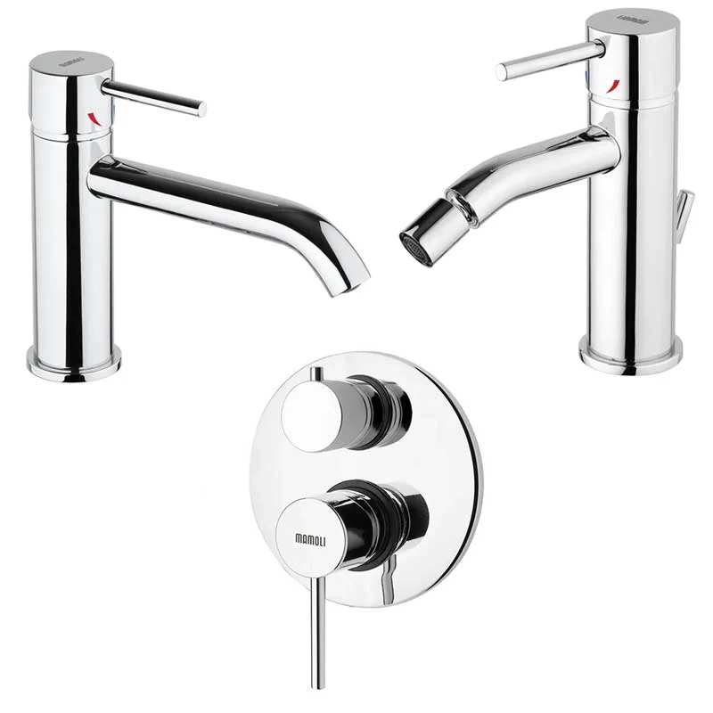 Ensemble de robinets de douche avec déviateur, lavabo à bec grand et bidet avec vidage en laiton chromé collection Pico de...