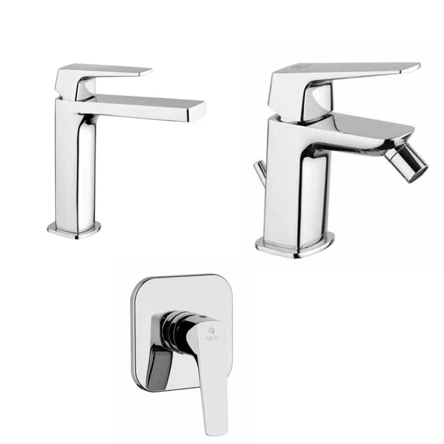 Ensemble de robinets douche, lavabo et bidet avec bonde click-clack chromé collection Bloom de Argo Rubinetterie