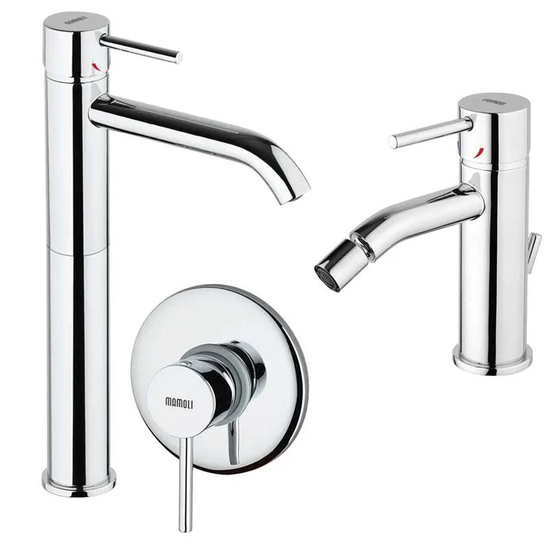 Ensemble de robinets de douche, lavabo haut et bidet avec vidange en laiton chromé collection Pico de Mamoli Rubinetterie