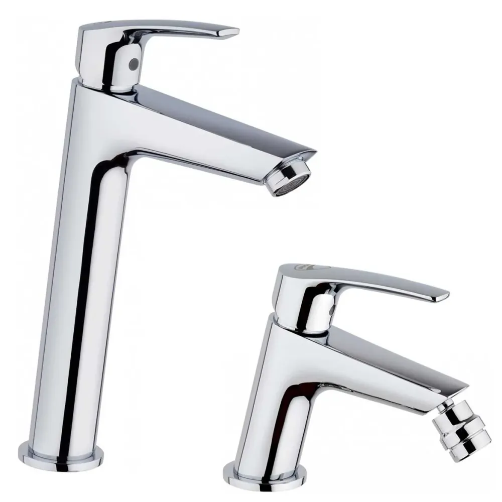 Ensemble de robinets lavabo haut et bidet avec bonde click clack finition chromé brillant Ducati Design collection HD10