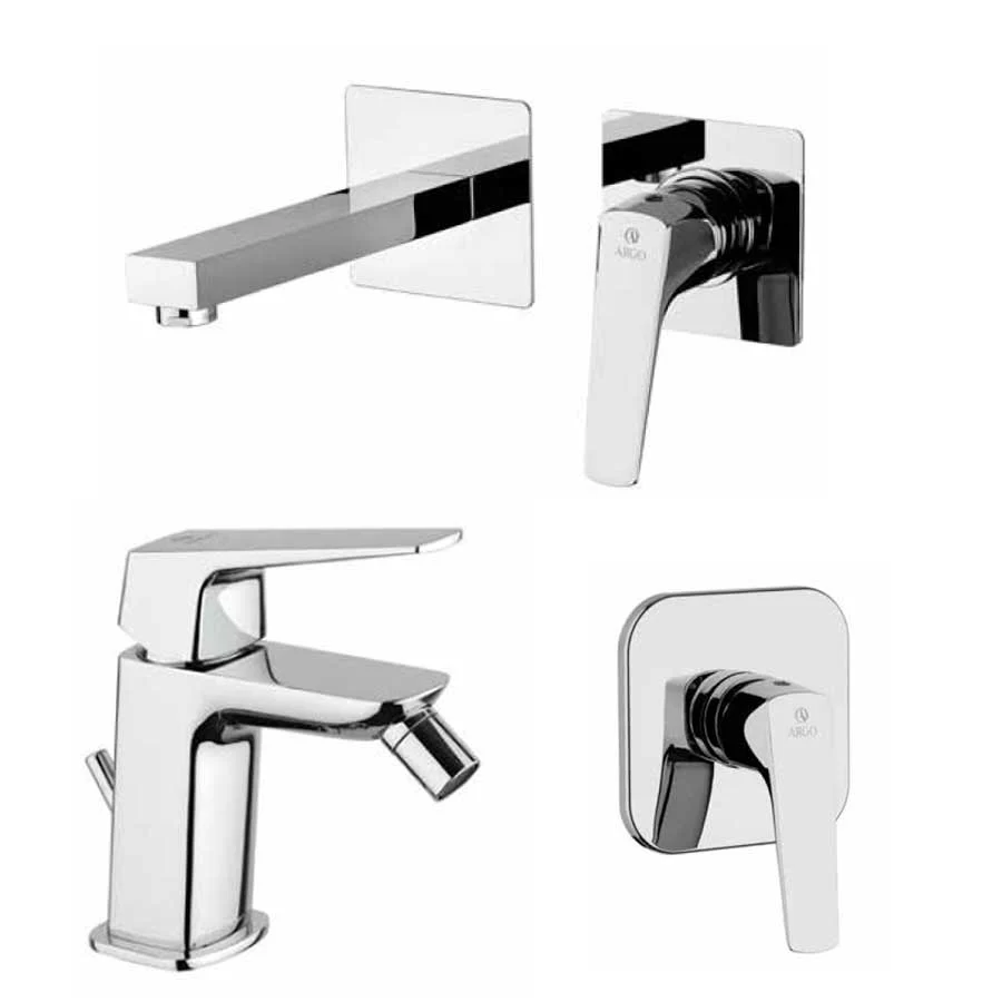 Ensemble de robinets pour lavabo mural, bidet et douche encastrée chromé collection Bloom de Argo Rubinetterie