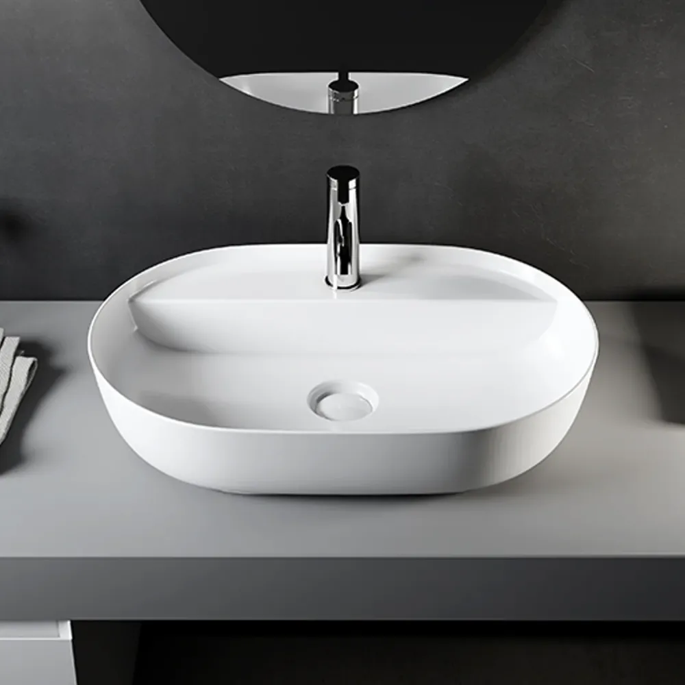 Lavabo à poser ovale en céramique blanc brillant série DRV cm 50,5x40 avec trou pour robinetterie
