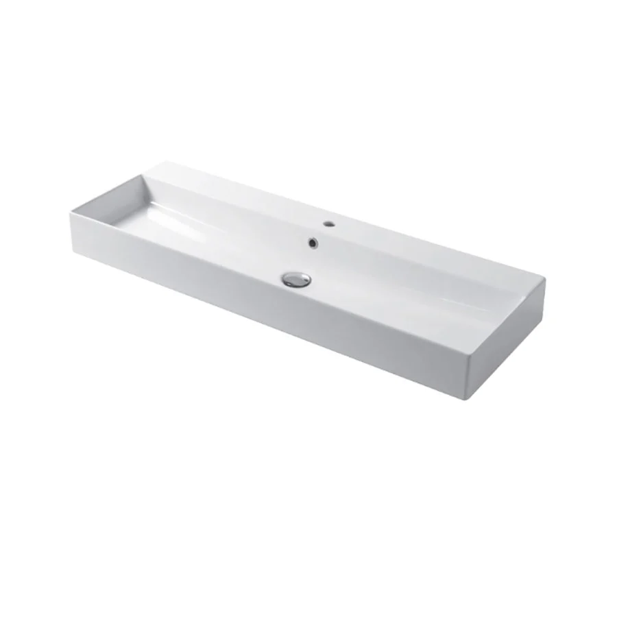 Lavabo rectangulaire à poser ou suspendu en céramique blanche brillante 120x40 cm avec trou pour robinet Disegno-Ceramica