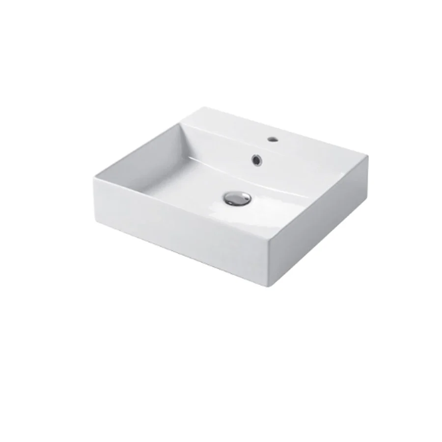 Lavabo rectangulaire à poser ou suspendu en céramique blanche brillante 50x46 cm avec trou pour robinet Disegno-Ceramica