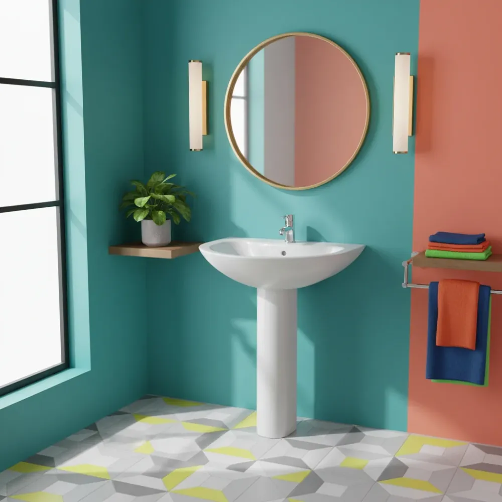 Lavabo de salle de bain 60 cm avec colonne H. 82 cm série Orchidea en céramique blanche