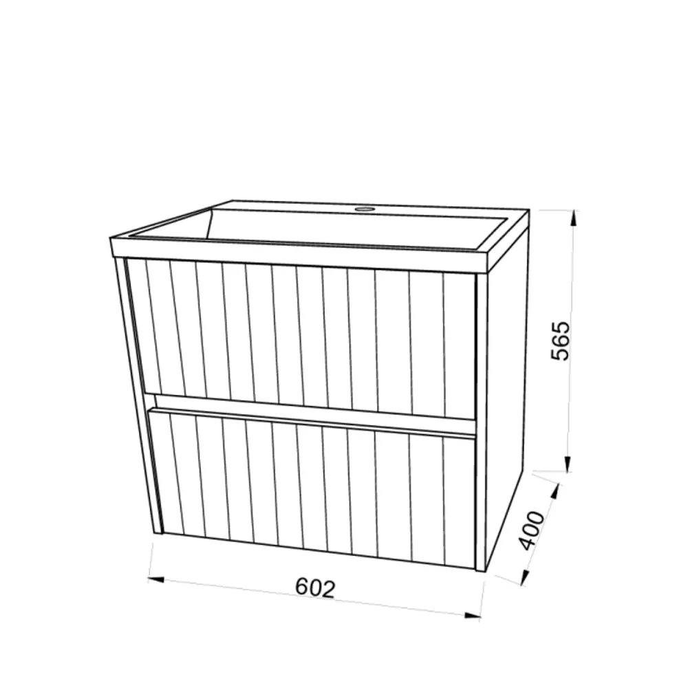 Meuble de salle de bain cannelé à installation suspendue avec lavabo 60 cm couleur chêne or - Cubi&Co Collection Intègre