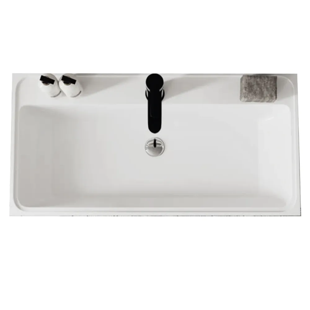 Meuble de salle de bain cannelé à installation suspendue avec lavabo 60 cm couleur chêne or - Cubi&Co Collection Intègre