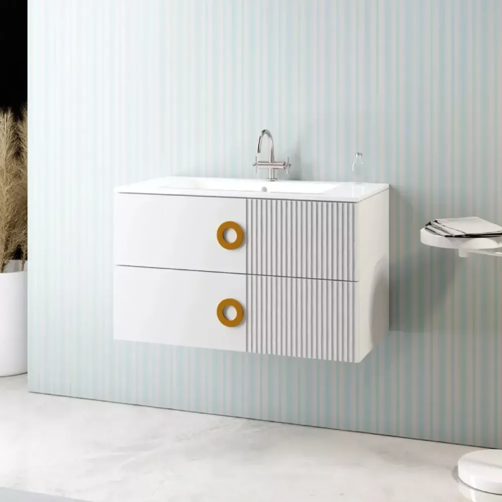 Meuble de salle de bain suspendu avec lavabo intégré modèle Margherita - Blanc Mat