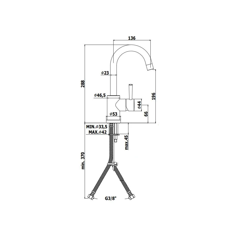 Mitigeur lavabo monocommande pivotant Paffoni série Birillo modèle sans vidage - Chromé