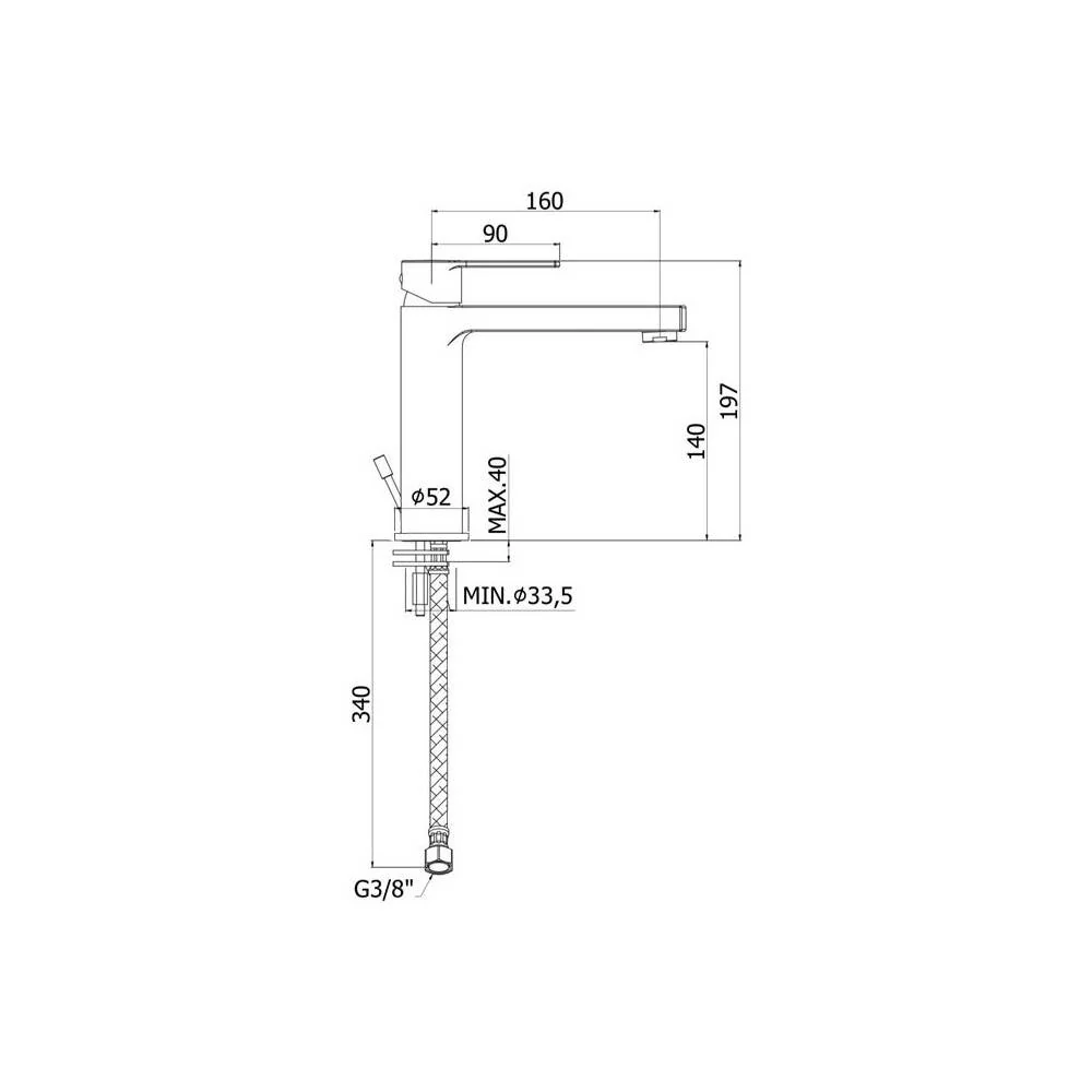 Mitigeur lavabo série Ringo modèle RIN074NO couleur noir mat sans vidage Paffoni