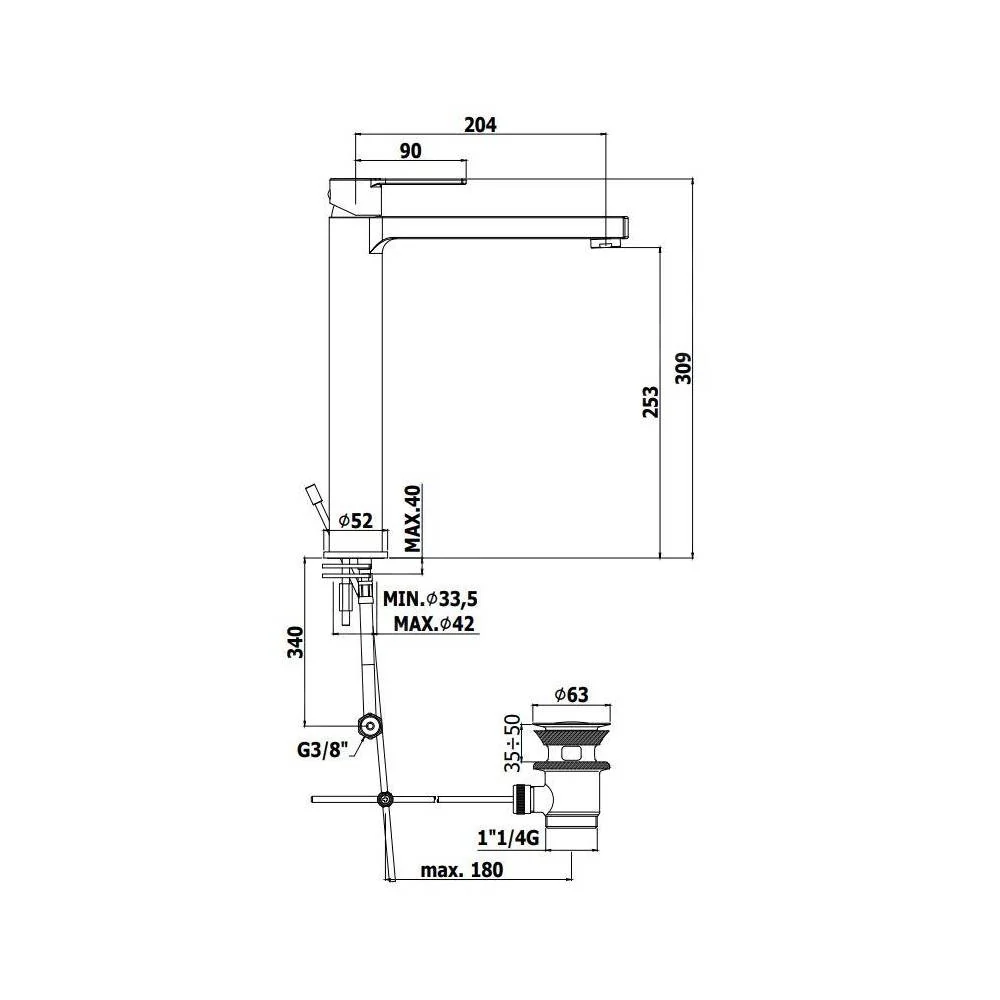 Mitigeur lavabo série Ringo modèle RIN085NO noir mat Paffoni