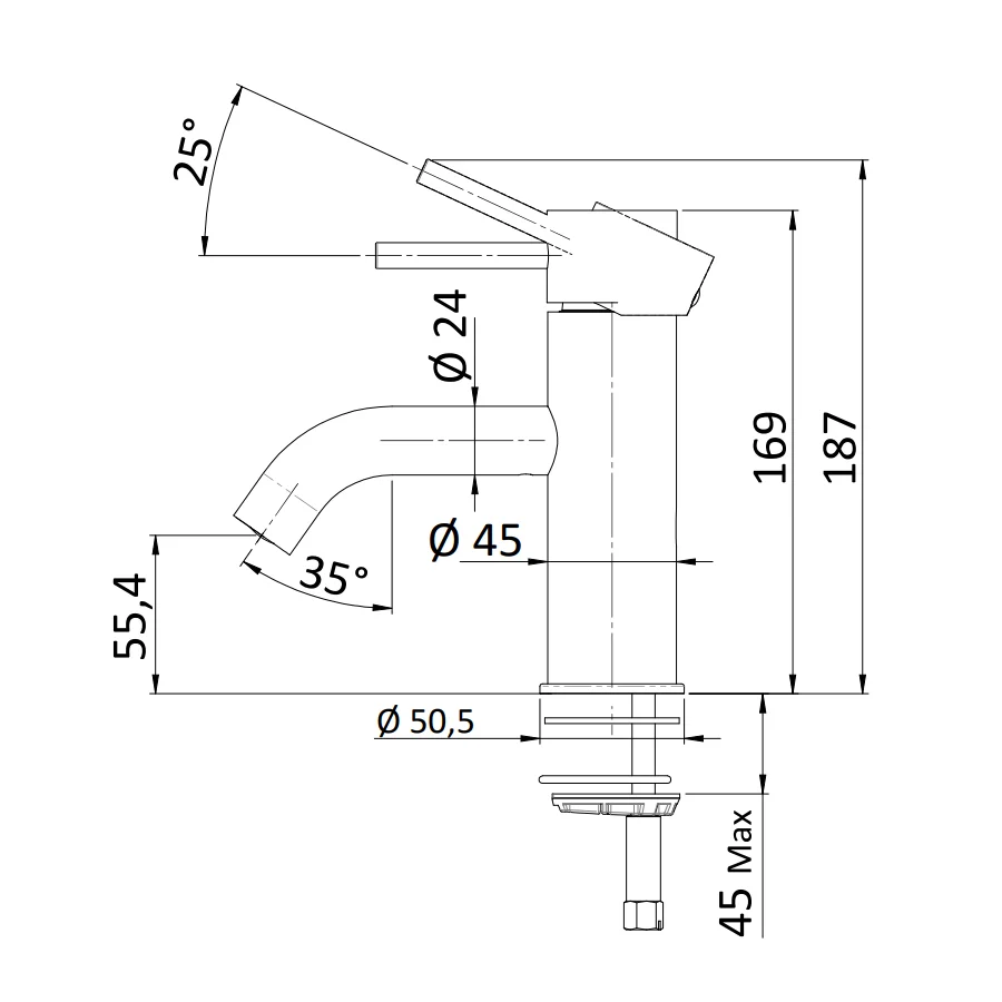 Mitigeur monocommande lavabo Rubinetterie Mariani ligne Next avec vidage