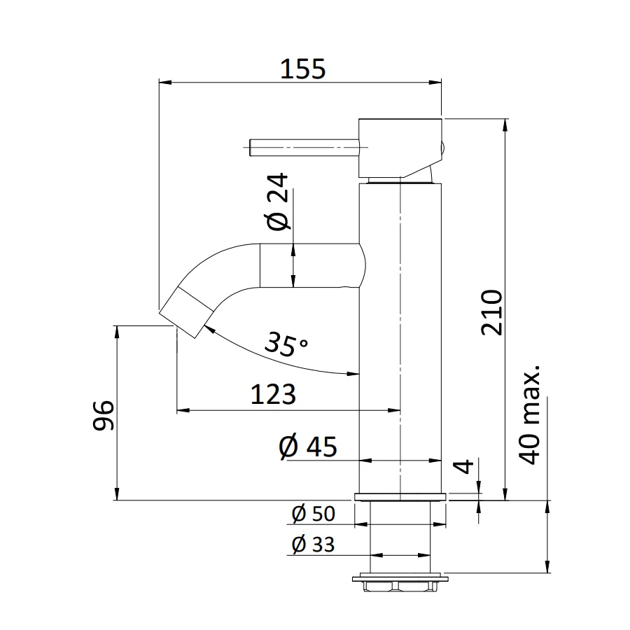 Mitigeur monocommande lavabo Rubinetterie Mariani ligne Next MAGNUM avec vidage
