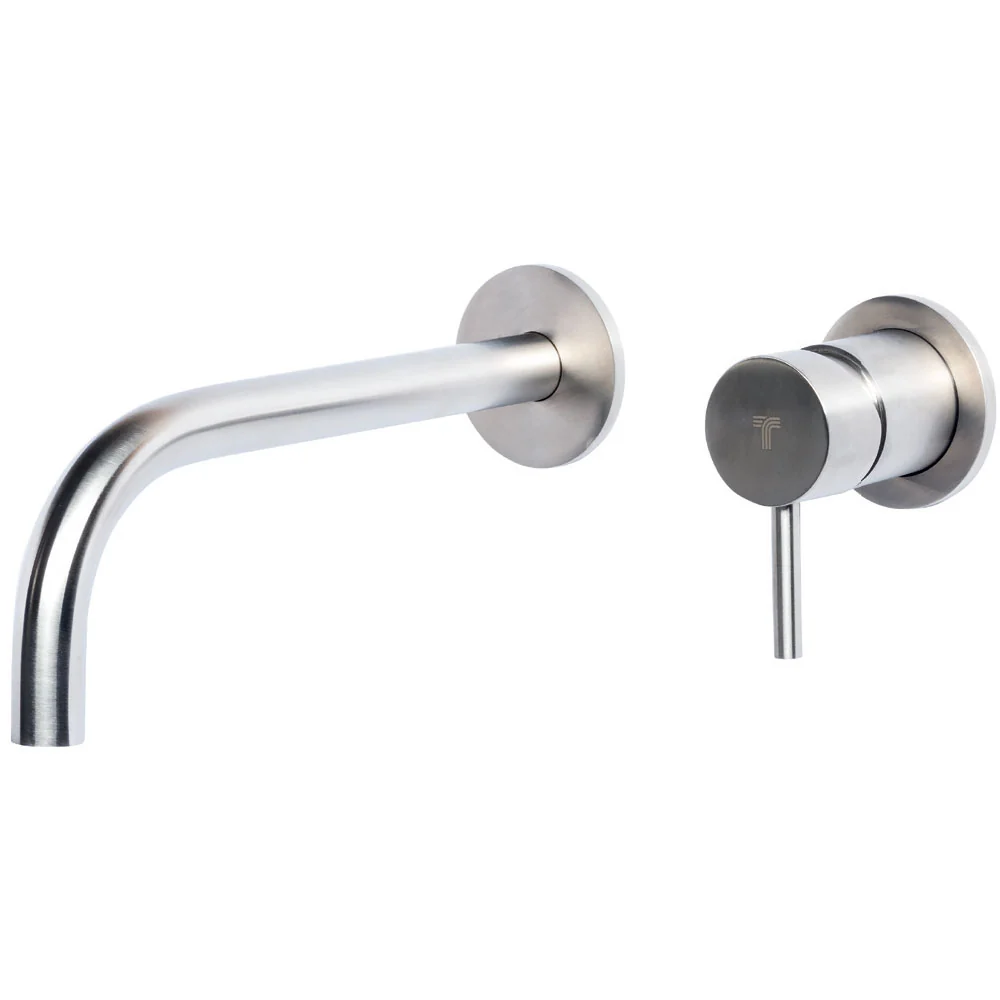 Mitigeur monocommande pour lavabo mural en acier inoxydable satiné sans vidage collection Nilo de Tubico
