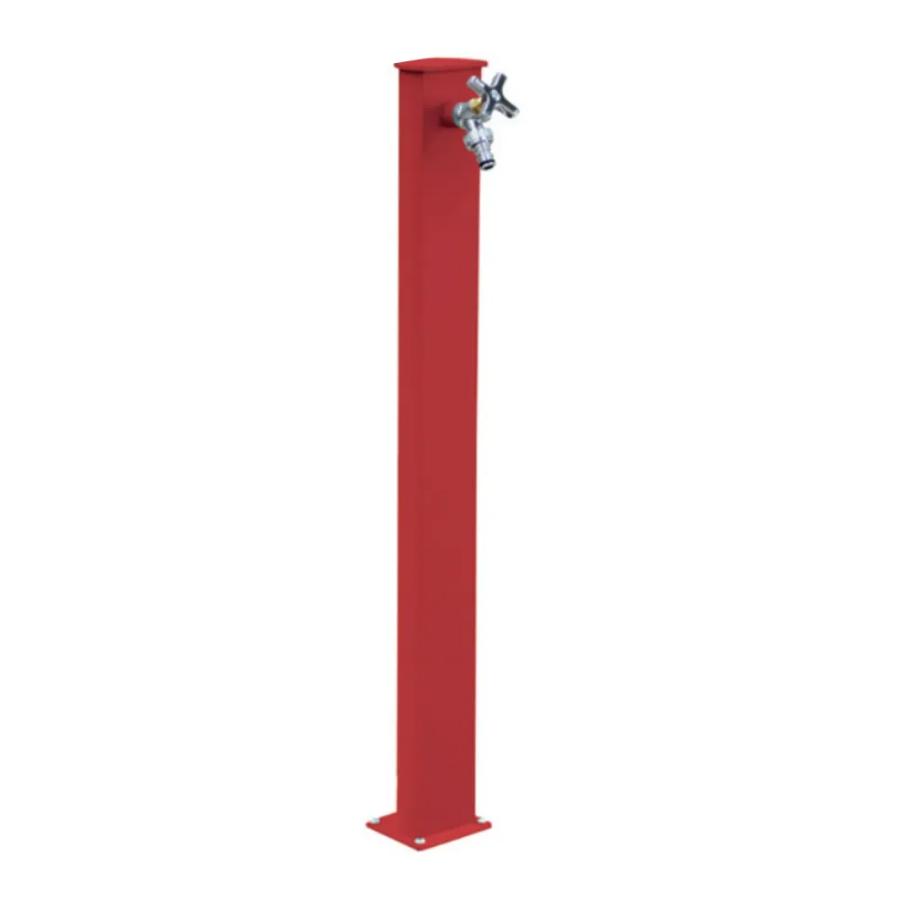 Point d'eau au sol en aluminium peint rouge avec robinet en laiton modèle Frog