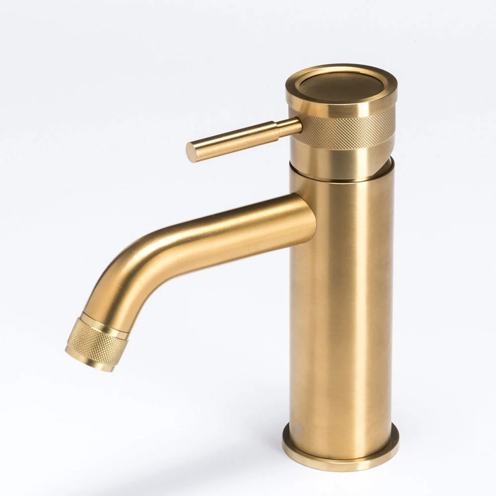 Robinet mitigeur lavabo en acier inoxydable 316L finition PVD OR sans vidage et bec verseur avec anticalcaire