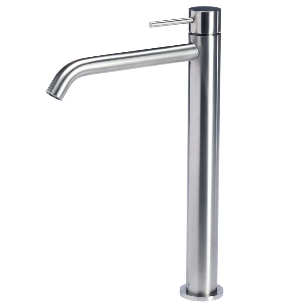Robinet mitigeur lavabo haut en acier inoxydable 316L finition brossée sans vidage Tubico Tevere