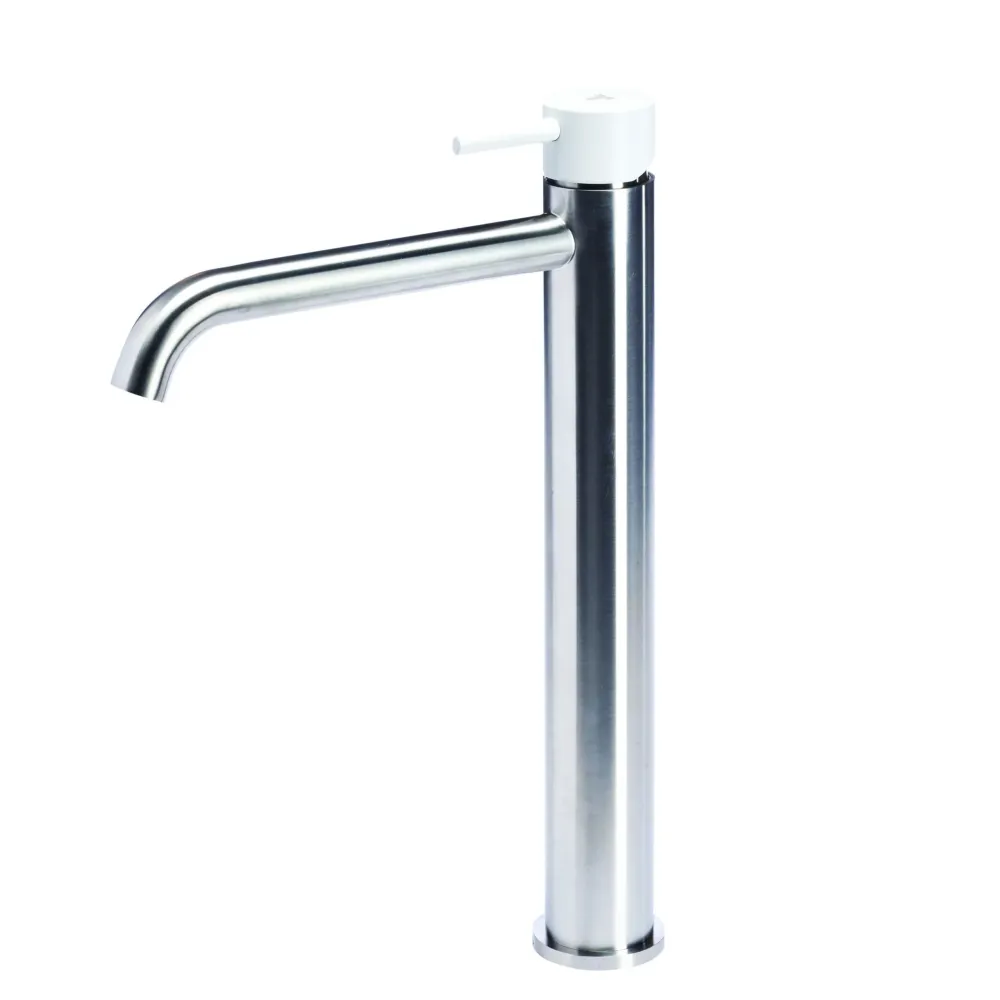 Robinet mitigeur lavabo haut sans vidage en acier inox finition brossée avec poignée couleur Neige Tubico Colorado